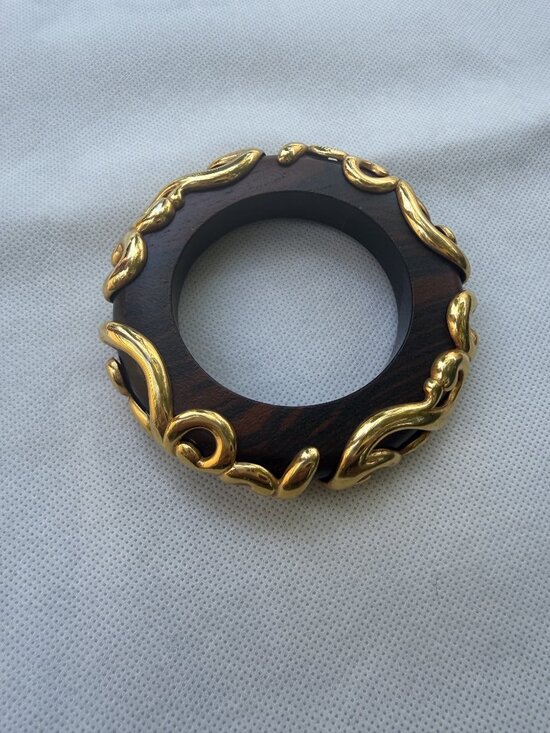 Isabel Canovas Vintage Iconic Huge Gold Gilt Leaf Wood Bangle Bracelet